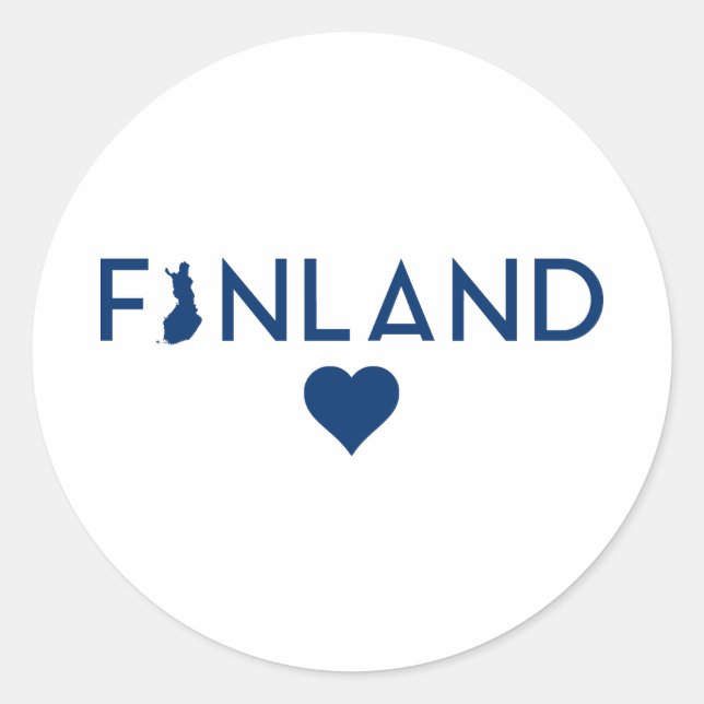 Sticker Rond Finlande Carte et Coeur Blanc Bleu (Devant)