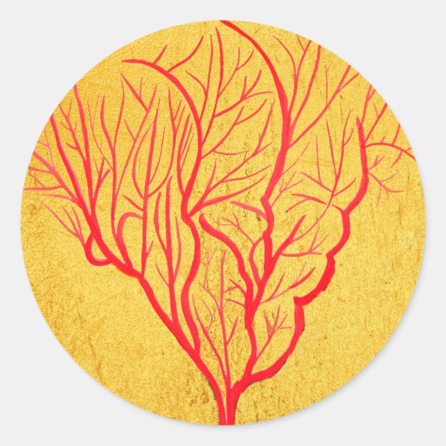 Sticker Rond Fire Coral art moderne thème de l'environnement (Devant)