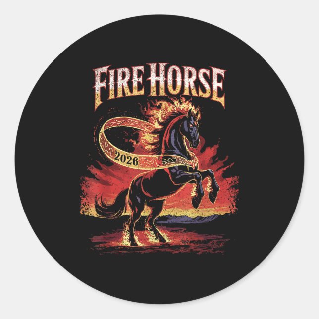 Sticker Rond Fire Horse 2026 Zodiac Art Chinese New Year  (Devant)