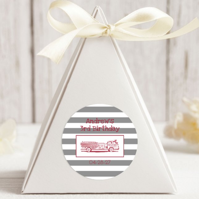 Sticker Rond Fire Truck Red Boys Fun Anniversaire Favoriser (Créateur téléchargé)