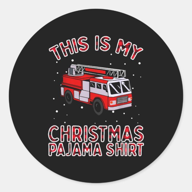 Sticker Rond Firefighter Christmas Pajama - Fire Truck Funny Fi (Devant)
