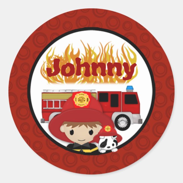 Sticker Rond FIREFIGHTER dalmate fire truck Nom du FEU #2 (Devant)