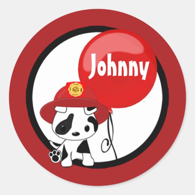 Sticker Rond FIREFIGHTER dalmatien ballon d'anniversaire autoco (Devant)