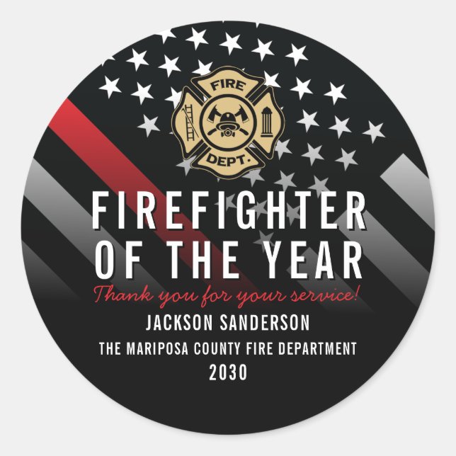 Sticker Rond Firefighter of the Year Employee Logo Red Line (Devant)