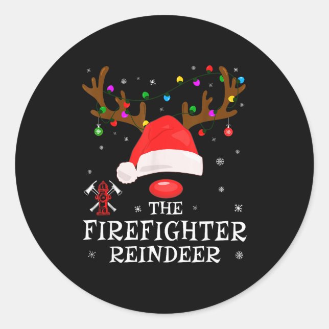 Sticker Rond Firefighter Reindeer Family Matching Christmas Pjs (Devant)