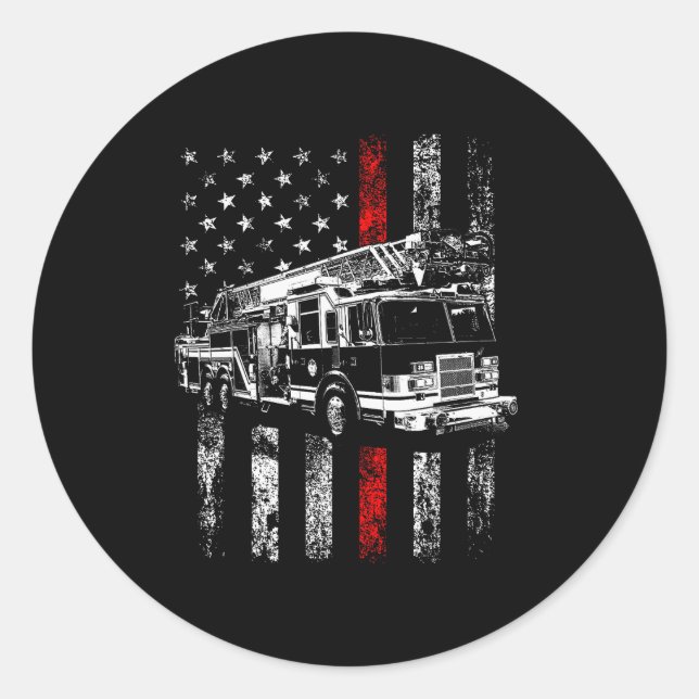 Sticker Rond Fireman American Flag Thin Red Line Firefighter  (Devant)