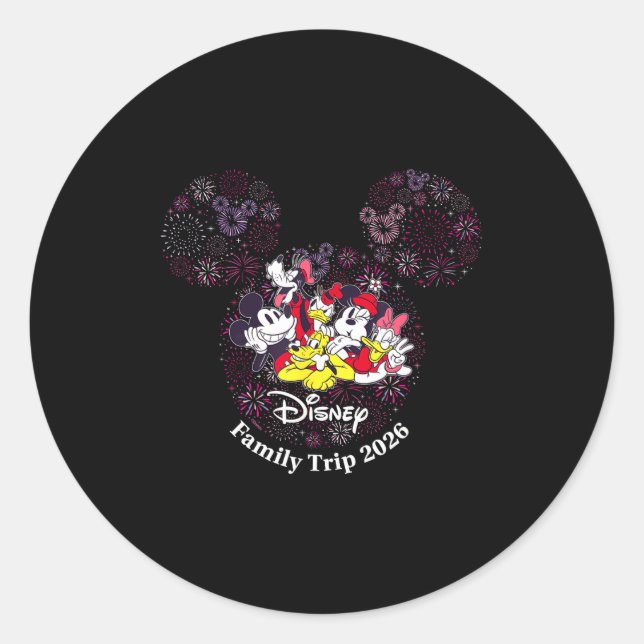 Sticker Rond Fireworks Family Trip 2026 Valentine's Day Vacatio (Devant)