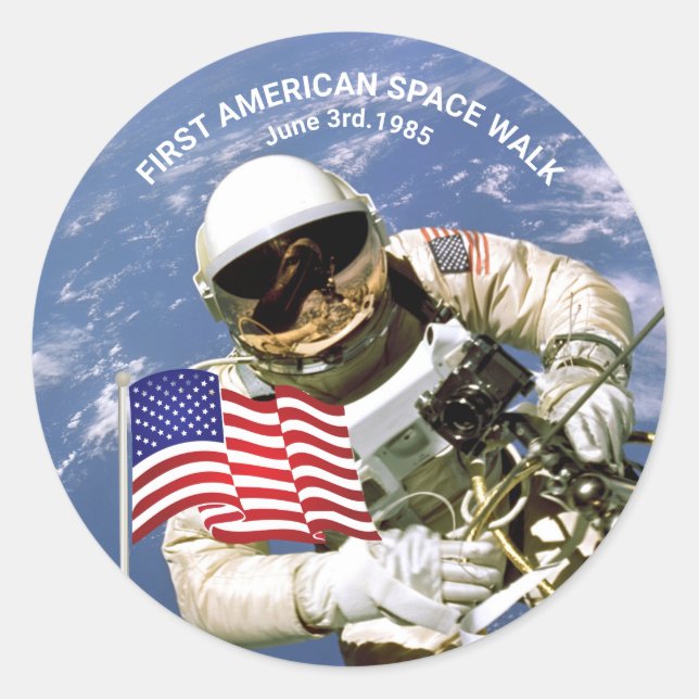 Sticker Rond First American Astronaut Space Walk (Devant)