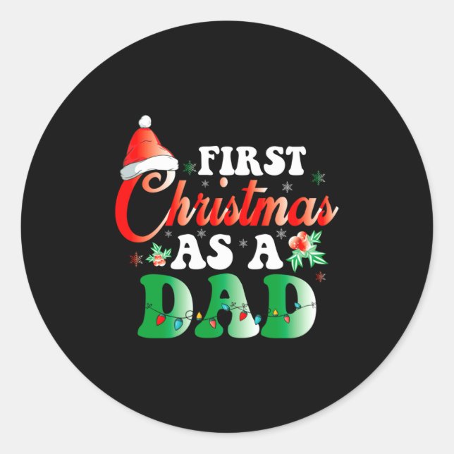 Sticker Rond First Christmas As A Dad Xmas Lights New Dad Chris (Devant)