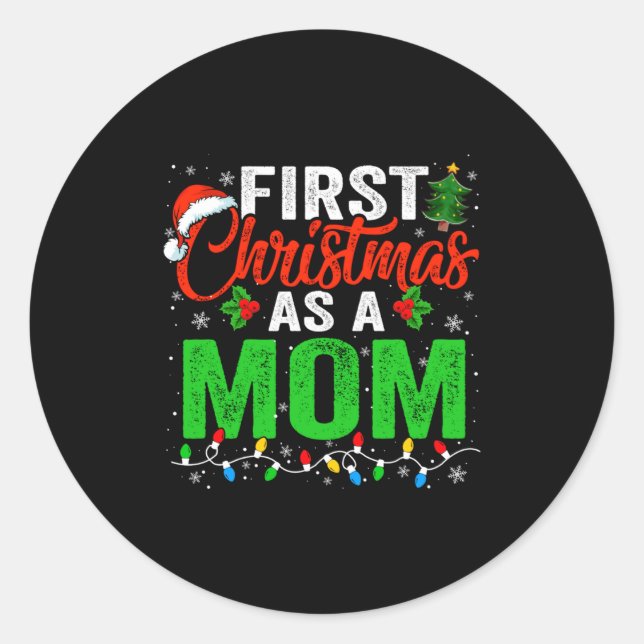 Sticker Rond First Christmas As A Mom Xmas Lights New Dad Chris (Devant)