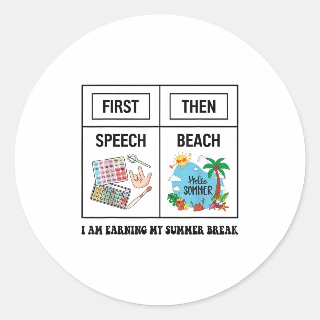 Sticker Rond First Speech Then Beach Funny Speech Therapy Summe (Devant)