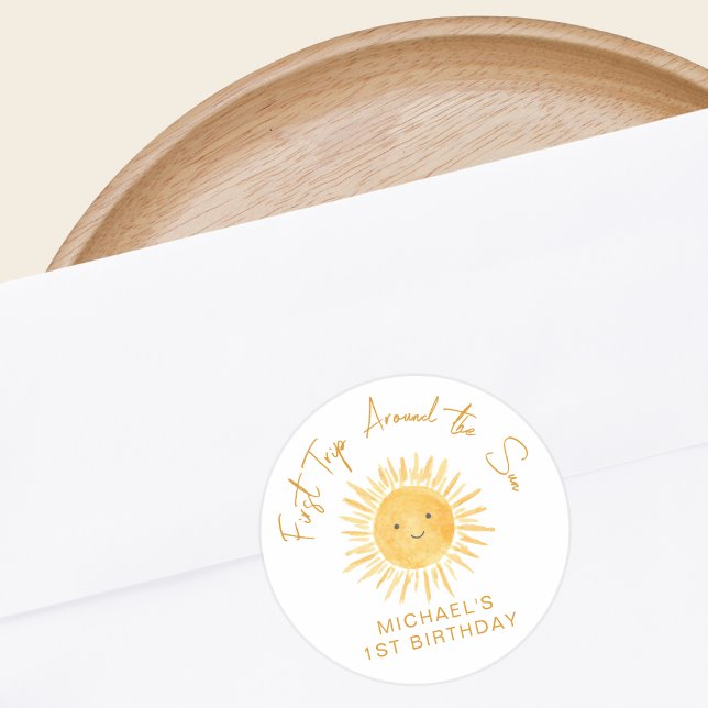Sticker Rond First Trip Around The Sun Boy's Birthday (Créateur téléchargé)