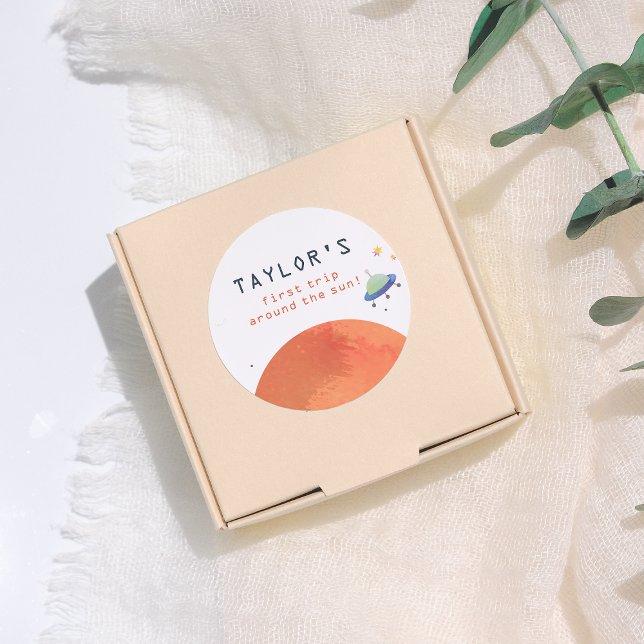 Sticker Rond First Trip Around The Sun Space Boy Birthday (Créateur téléchargé)