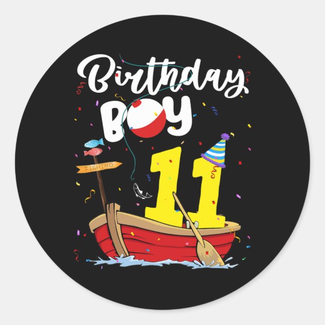 Sticker Rond Fisherman 11th Birthday Boy Fishing 11 Year Old (Devant)