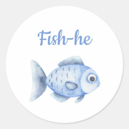 Sticker Rond Fishing Gender Reveal - Team Boy Fish-he