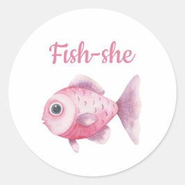 Sticker Rond Fishing Gender Reveal - Team Girl Fish-she