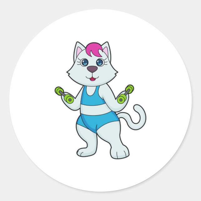 Sticker Rond Fitness Cat Dumbbell (Devant)