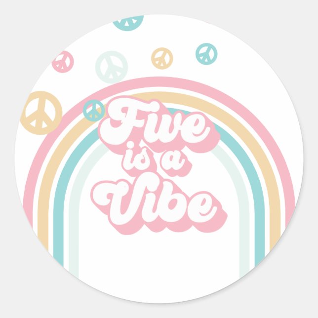 Sticker Rond Five est Vibe Retro Summer Rainbow (Devant)