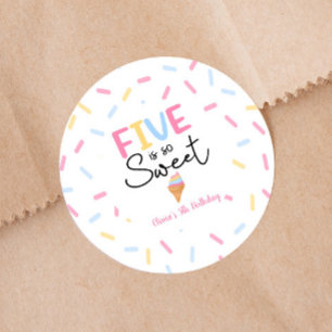 Sticker Rond Five Is So Sweet Ice Cream 5e fête d'anniversaire