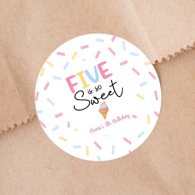 Sticker Rond Five Is So Sweet Ice Cream 5e fête d'anniversaire (Créateur téléchargé)