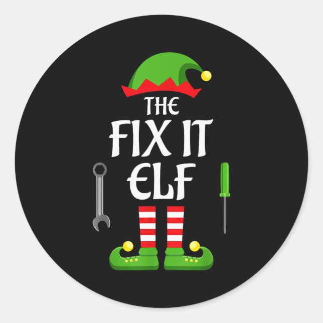 Sticker Rond Fix It Elf Family Matching Group Christmas  (Devant)
