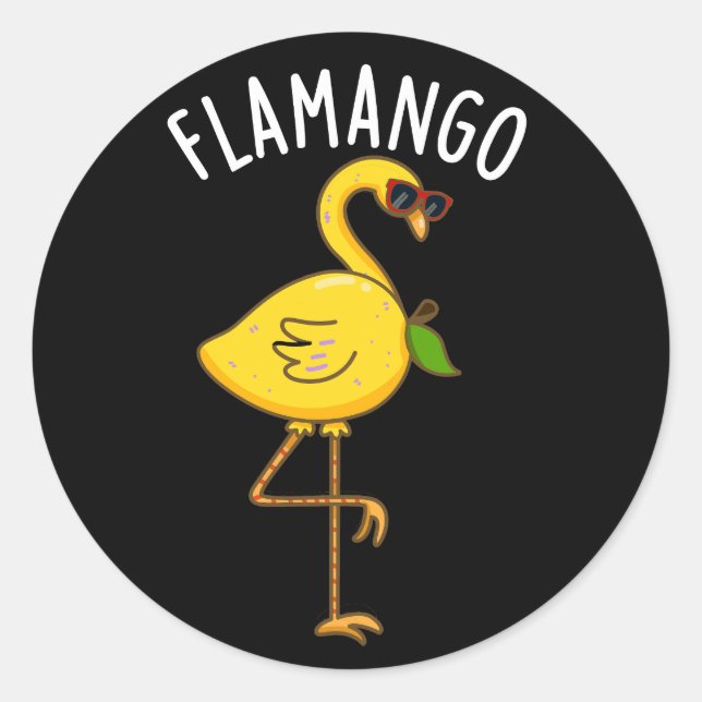 Sticker Rond Fla-mangue Funny Flamant rose Pun Dark BG (Devant)