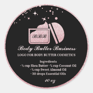 Sticker Rond Flacon de beurre corporel cosmétique rose scintill