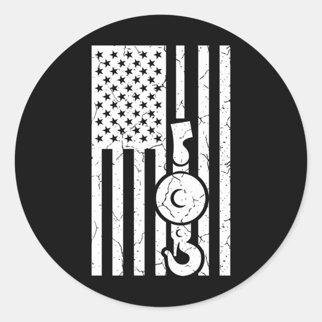 Sticker Rond FLAG AMÉRICAIN US FLAG Grue Opérateur Truck (Devant)