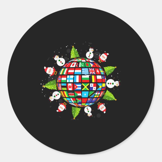 Sticker Rond Flags Of The World, Xmas Around The Globe  (Devant)
