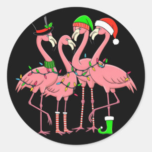 Sticker Rond Flamant Joyeux Noël Drôle Cadeau pour les Amoureux