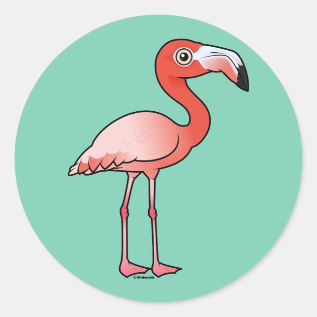 Sticker Rond Flamant rose américain Birdorable (Devant)