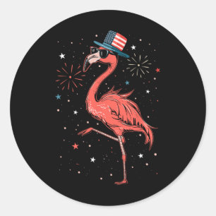Sticker Rond Flamant rose américain patriotique Danser Drapeau