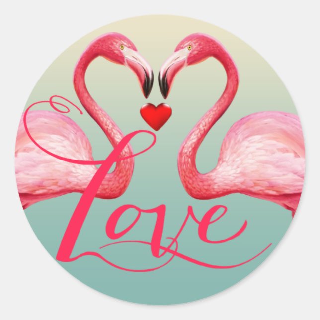 Sticker Rond Flamant rose Amour Mariage Faveur | bleu menthe (Devant)