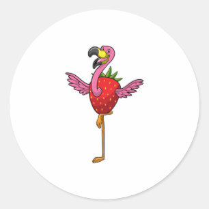Sticker Rond Flamant rose aux fraises