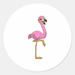 Sticker Rond Flamant rose avec lunettes