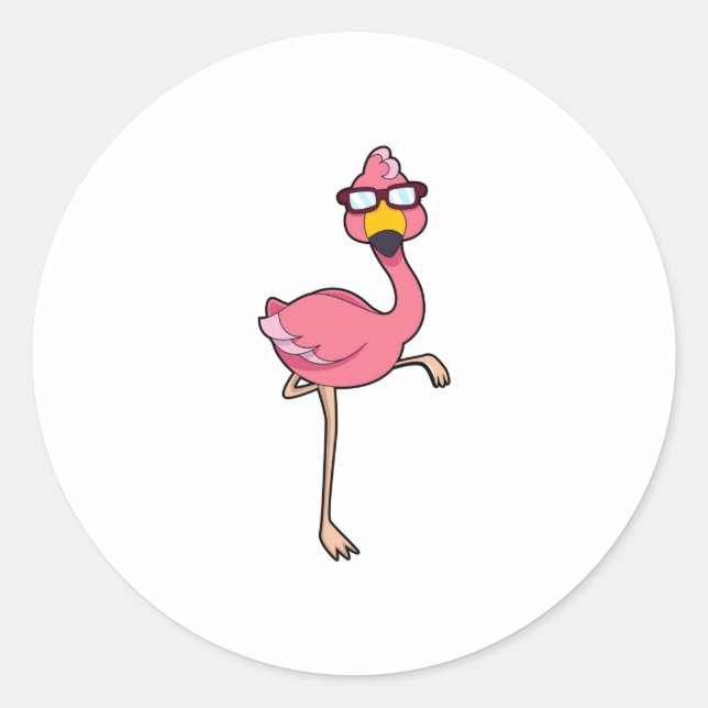 Sticker Rond Flamant rose avec lunettes de soleil (Devant)