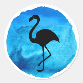 Sticker Rond Flamant rose bleu foncé