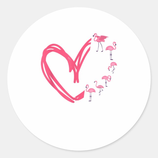 Sticker Rond Flamant rose cardiaque TShirt (Devant)