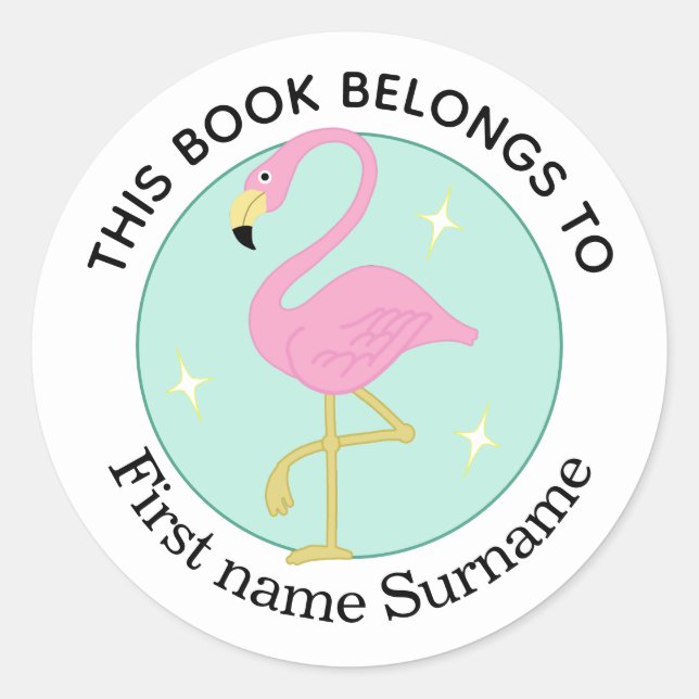 Sticker Rond Flamant rose Ce Livre Appartient À Personnalisatio (Devant)