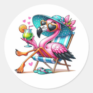 Sticker Rond Flamant rose cool