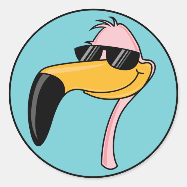 Sticker Rond flamant rose cool en lunettes de soleil (Devant)