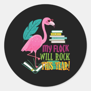 Sticker Rond Flamant rose de l'enseignant Mon troupeau va roche