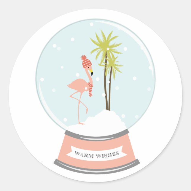 Sticker Rond Flamant rose de l'île tropicale Noël - rose (Devant)