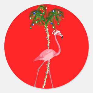 Sticker Rond Flamant rose de Noël