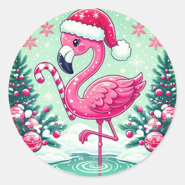 Sticker Rond Flamant rose de Noël Clipart-10424 (Devant)