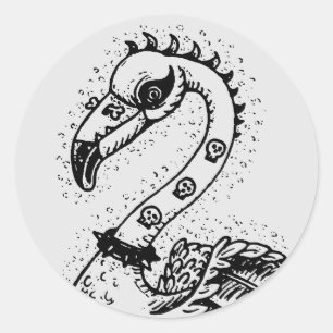 STICKER ROND FLAMANT ROSE DE ROCKER GOTH PUNK, HAULEURS, CHEVEU