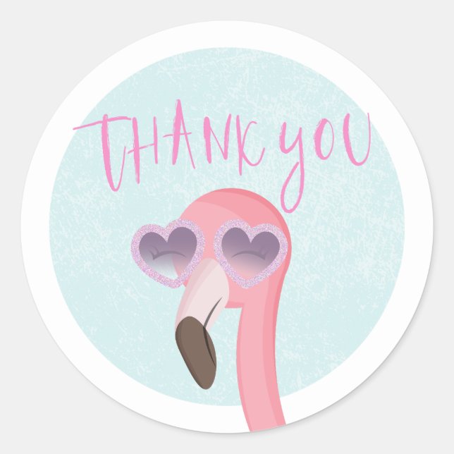 Sticker Rond Flamant rose d'été tropical Merci Favoriser Sticke (Devant)