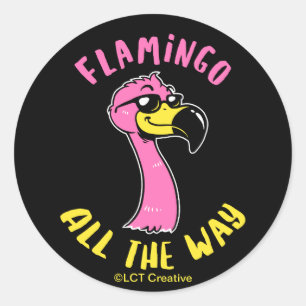 Sticker Rond Flamant rose En Tout