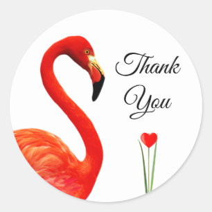Sticker Rond Flamant rose et cœur Merci