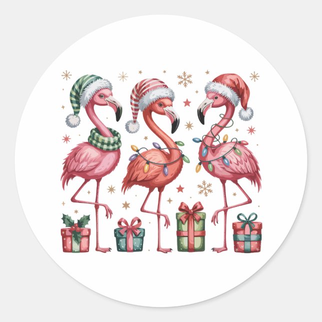 Sticker Rond Flamant rose Festif Noël Vacances Mignonnes Noël L (Devant)